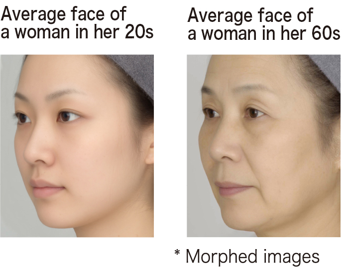 Average face of a woman in her 20s,Average face of a woman in her 60s