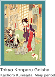 Tokyo Konparu Geisha, Kachoro Kunisada, Meiji period