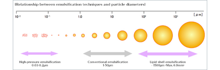 [Relationship between emulsification techniques and particle diameters]