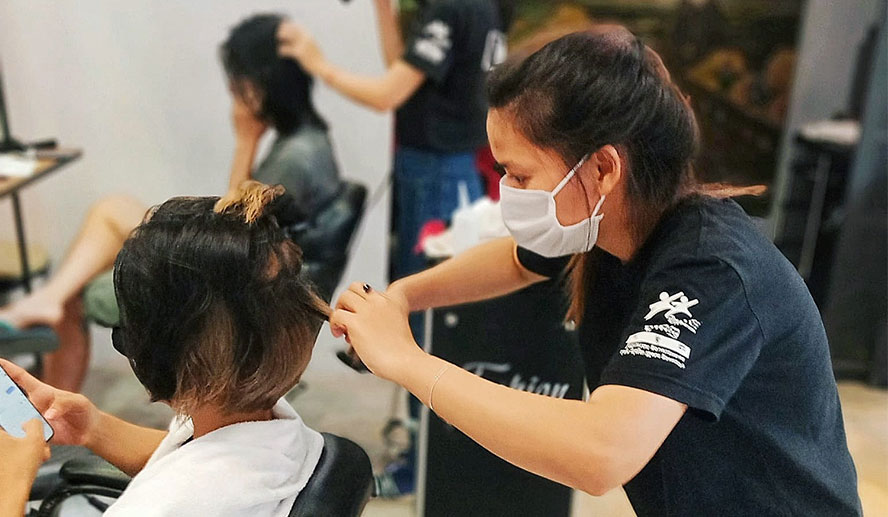 Hairdressing practice at a beauty salon