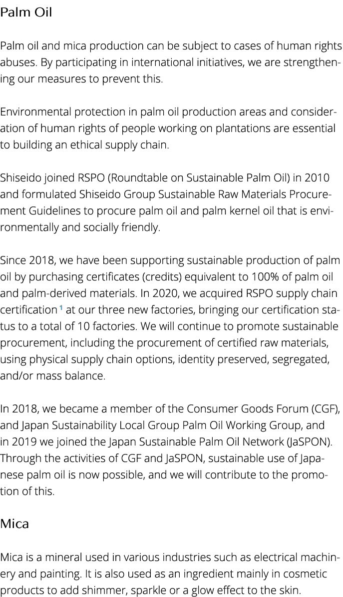 Palm Oil Palm oil and mica production can be subject to cases of human rights abuses  By participating in internation   