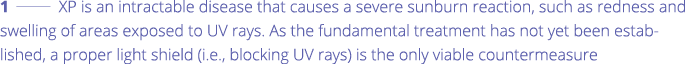 1   XP is an intractable disease that causes a severe sunburn reaction, such as redness and swelling of areas exposed   