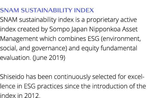 SNAM sustainability index SNAM sustainability index is a proprietary active index created by Sompo Japan Nipponkoa As   