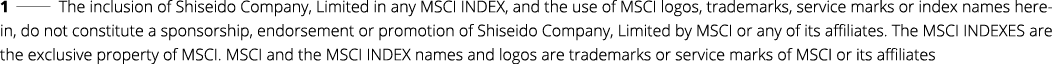 1   The inclusion of Shiseido Company, Limited in any MSCI INDEX, and the use of MSCI logos, trademarks, service mark   