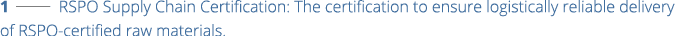 1   RSPO Supply Chain Certification: The certification to ensure logistically reliable delivery of RSPO-certified raw   