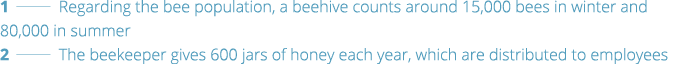 1   Regarding the bee population, a beehive counts around 15,000 bees in winter and 80,000 in summer 2   The beekeepe   